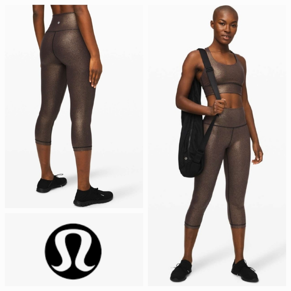 LULULEMON Wunder Under Crop High-Rise *Foil 21" Luminosity Foil Black Copper